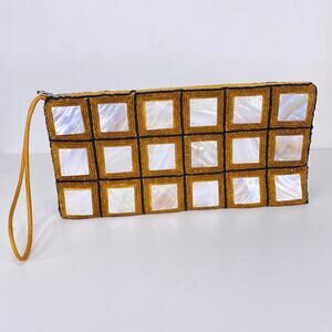 Vtg Y2K Mod By Design Mother of Pearl & Beaded Clutch Art Deco Evening Wristlet